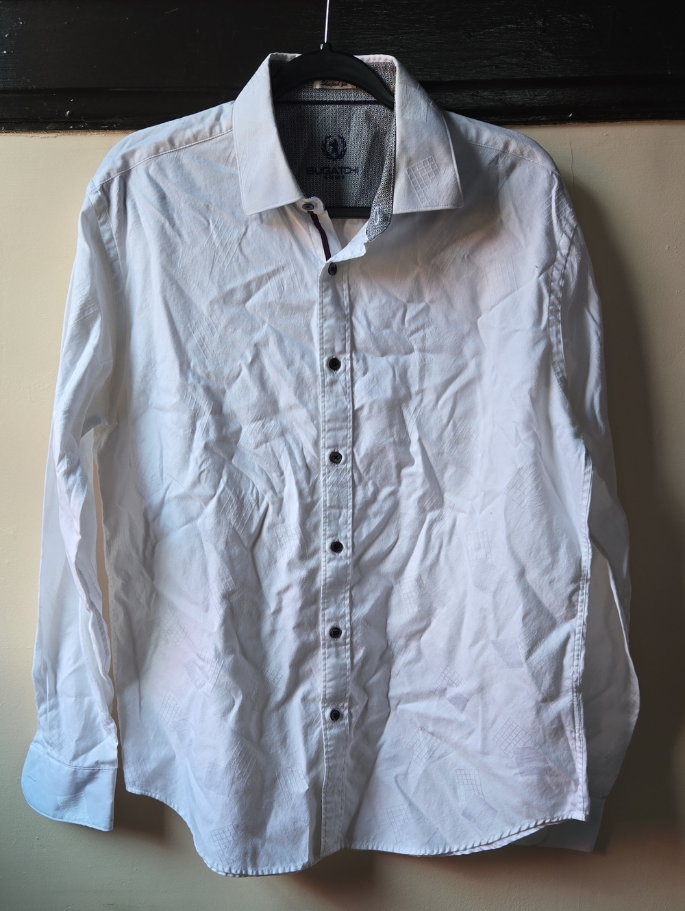 BUGATCHI - Men's L White Texture Patterned Button-Up Dress Shirt